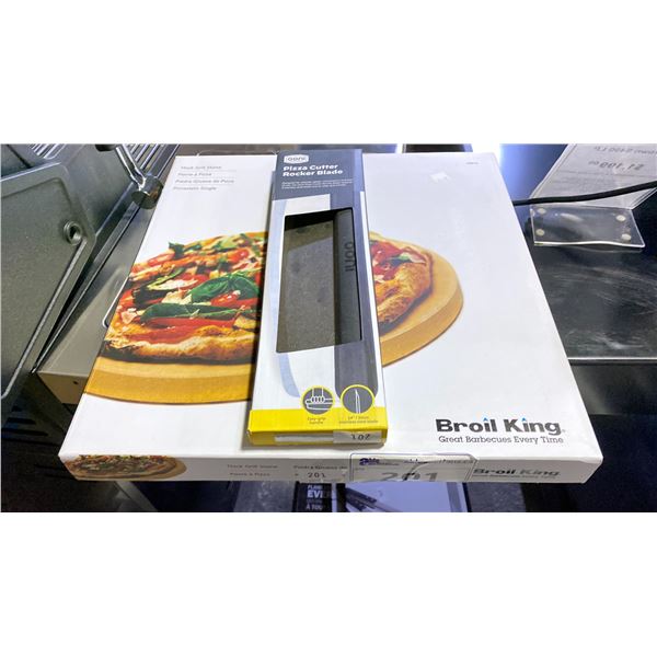 BROIL KING 15" THICK GRILL PIZZA/COOKING STONE & OONI 14" PIZZA CUTTER ROCKER BLADE