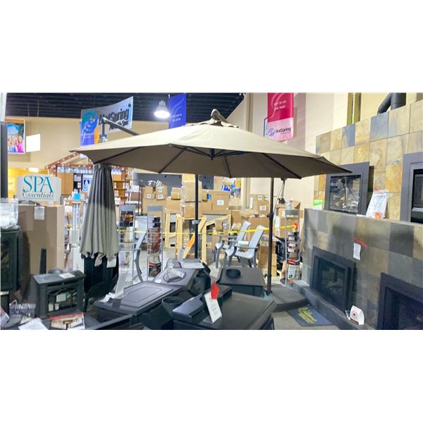 TREASURE GARDEN 10' CANTILEVERED OCTAGONAL UMBRELLA WITH WEIGHTED BASE. BRONZE FRAME/MOCHA FABRIC