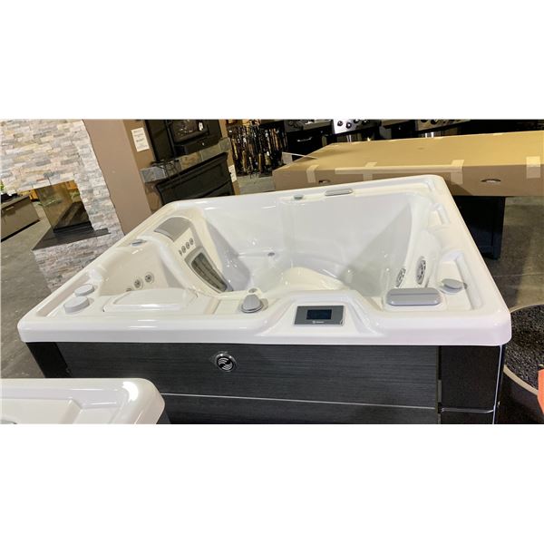 HOTSPRING PORTABLE SPAS JETSETTER. ALPINE WHITE ACRYLIC/BLACKWOOD CABINET, FRESHWATER IQ WATER CARE
