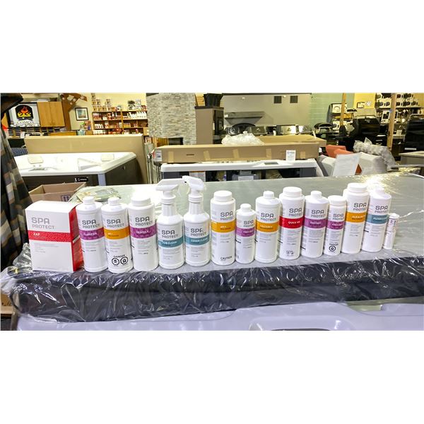 DELUXE SPA/HOT TUB CHEMICAL PACKAGE. FILTER CLEAN, ALK+, STAIN OUT, ENZYMES, QUICK 100, CALCIUM +,