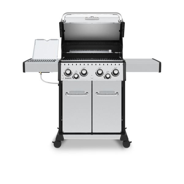 BROIL KING BARON S490 PRO IR LP PROPANE BBQ. 10,000 BTU INFRARED SIDE BURNER, 15,000 BTU
