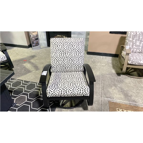 TELESCOPE CASUAL BELLE ISLE CUSHION SWIVEL ROCKER CHAIR COLOR AGRA CLASSIC FABRIC & BLACK FRAME.