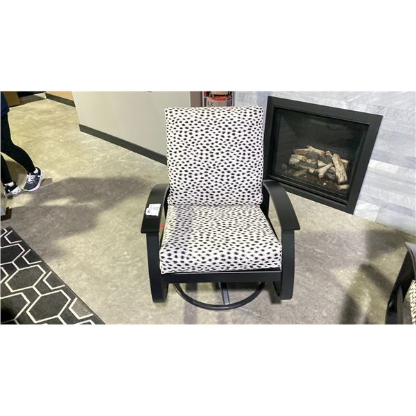 TELESCOPE CASUAL BELLE ISLE CUSHION SWIVEL ROCKER CHAIR COLOR AGRA CLASSIC FABRIC & BLACK FRAME.