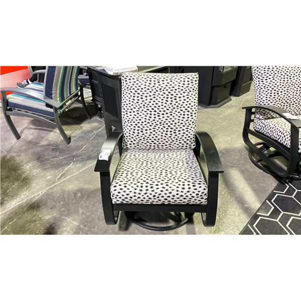 TELESCOPE CASUAL BELLE ISLE CUSHION SWIVEL ROCKER CHAIR COLOR AGRA CLASSIC FABRIC & BLACK FRAME.