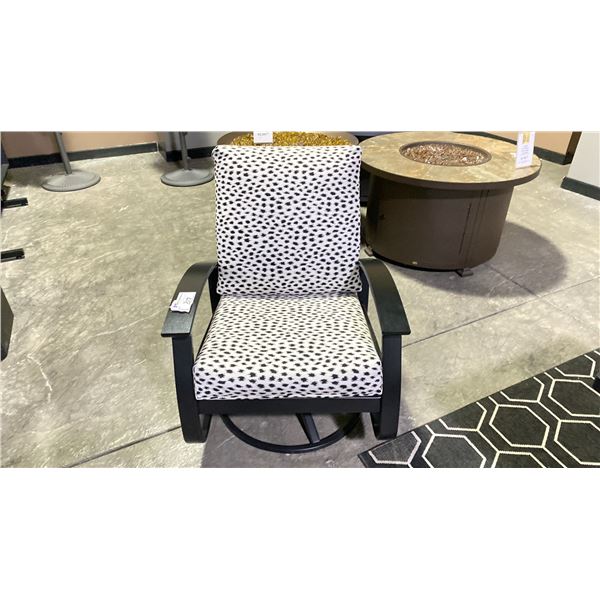 TELESCOPE CASUAL BELLE ISLE CUSHION SWIVEL ROCKER CHAIR COLOR AGRA CLASSIC FABRIC & BLACK FRAME.