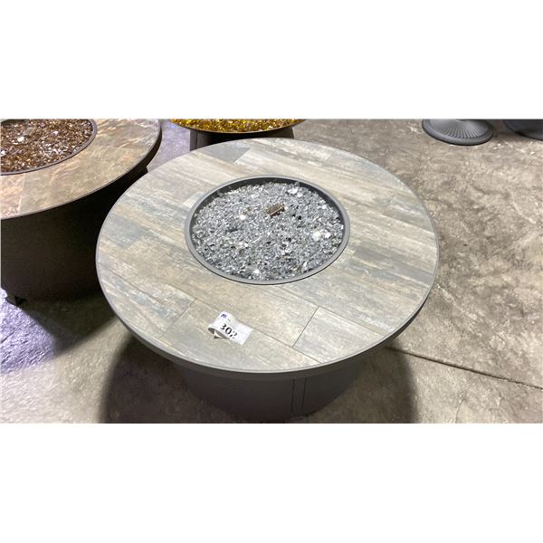 OW LEE VULSINI 42" ROUND CHAT HEIGHT FIRE TABLE. PROPANE BUT HAS NAT GAS CONVERSION INC.