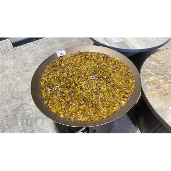 OW LEE BASSO 36" ROUND PROPANE FIRE TABLE WITH VELVET BRONZE, AMBER CRUSHED FIRE GLASS. COMES WITH