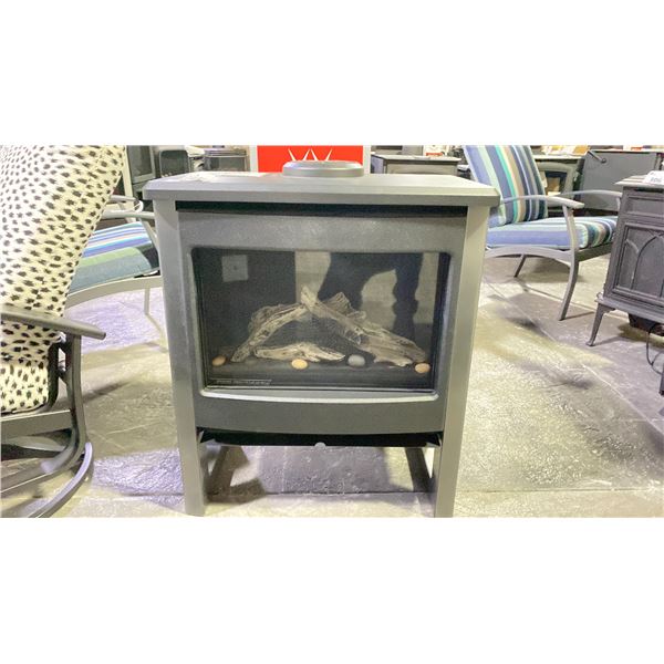 VALOR MADRONA MODERN CAST RADIANT GAS FIREPLACE. AS SHOWN WITH PEWTER STEEL SIDES AND DRIFTWOOD LOG
