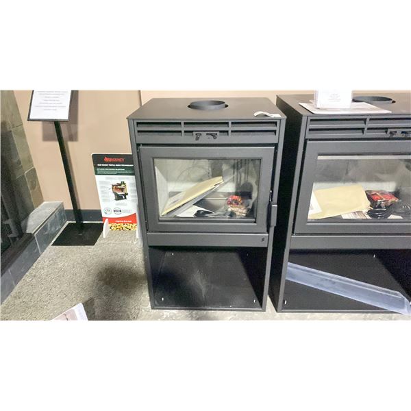 SUPREME NOVO 18 FREESTANDING WOOD STOVE. AS SHOWN WITH SOAPSTONE PANELS AND PODIUM. 1.99 G/H, HEATS