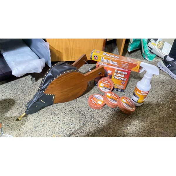 DELUXE GROUP WOOD FIREPLACE KITS. LARGE BELLOWS, CREOSOTE CONTROL FIREBRICKS, FIRESTARTERS, WOOD
