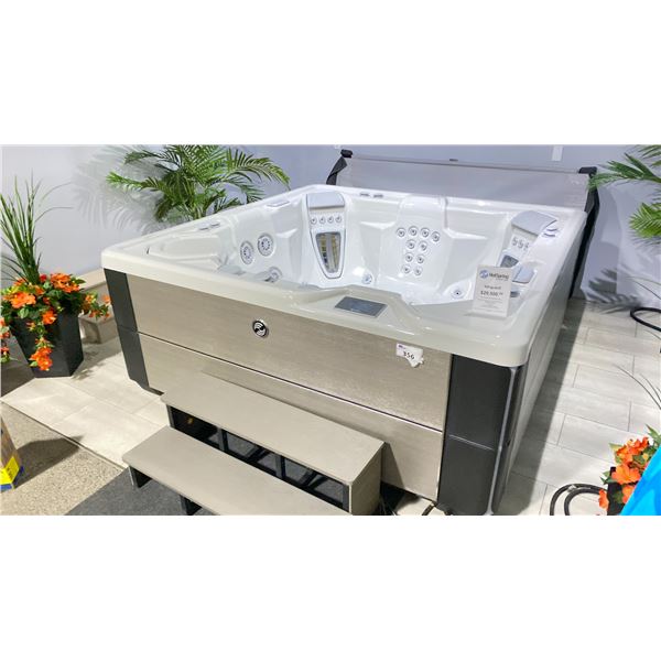 HOTSPRING PORTABLE SPAS HOT TUB. VANGUARD IN ICE GRAY/BRUSHED NICKEL CABINET. FRESHWATER IQ WATER
