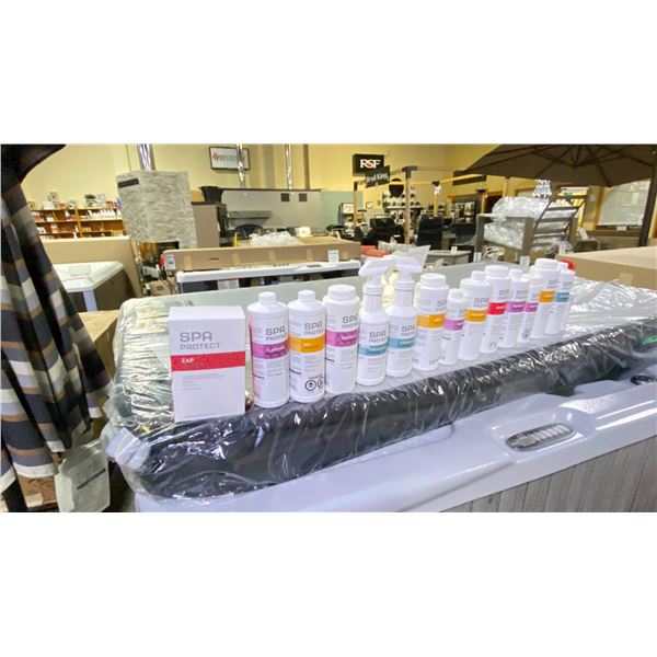 DELUXE SPA/HOT TUB CHEMICAL PACKAGE. FILTER CLEAN, ALK+, STAIN OUT, ENZYMES, QUICK 100, CALCIUM +,