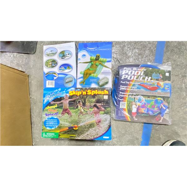 GROUP LOT SKIP N SPLASH, POOL POUCH TOY ORGANIZER AND 2 X FLOATING HAMMOCKS