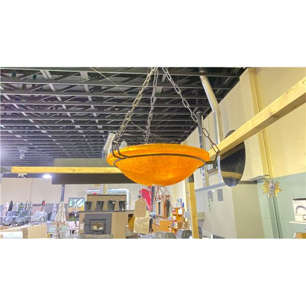 GORGEOUS AMBER CRACKLE GLASS HANGING BIRDBATH
