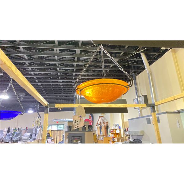 GORGEOUS AMBER CRACKLE GLASS HANGING BIRDBATH