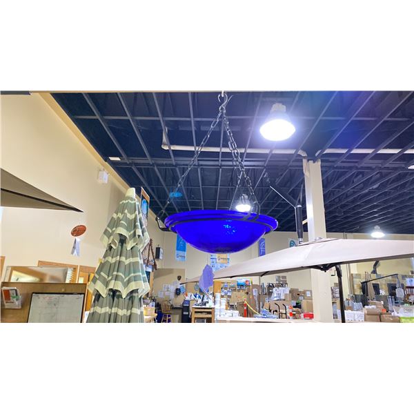 GORGEOUS COBALT CRACKLE GLASS HANGING BIRDBATH