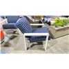 Image 2 : TELESCOPE CASUAL CUSHIONED ARM CHAIR. BLUE/WHITE WITH WARM GREY POLYMER COATED ARMS,