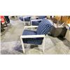 Image 4 : TELESCOPE CASUAL CUSHIONED ARM CHAIR. BLUE/WHITE WITH WARM GREY POLYMER COATED ARMS,