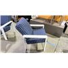 Image 2 : TELESCOPE CASUAL CUSHIONED ARM CHAIR. BLUE/WHITE WITH WARM GREY POLYMER COATED ARMS,