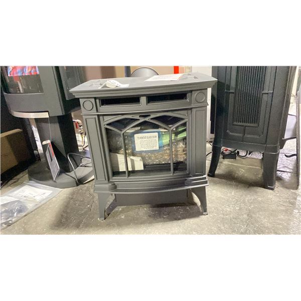 REGENCY HAMPTON H15 GAS STOVE AS SHOWN IN CHARCOAL GRAY. ENERGUIDE RATING 66.34%, 18,000 BTU WITH