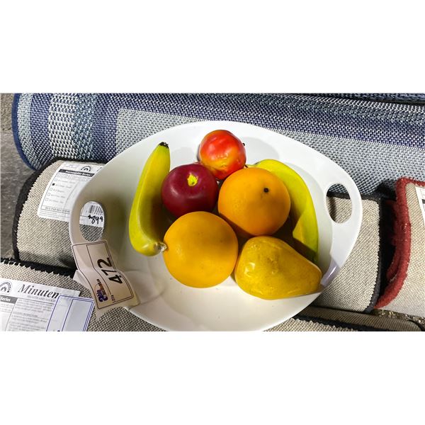 WHITE FRUIT BOWL WITH ARTIFICIAL FRUIT