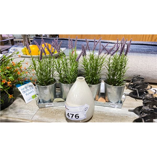 GROUP LOT TWO ARTIFICIAL PLANTS AND VASE