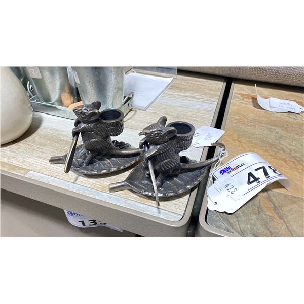 PAIR OF CAST IRON MOUSE CANDLE HOLDERS RETAIL $116
