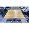 Image 1 : 42" SQUARE RUSTIC POLYMER TABLE WITH WARM GREY FRAME FINISH IN TEAK RUSTIC PATTERN