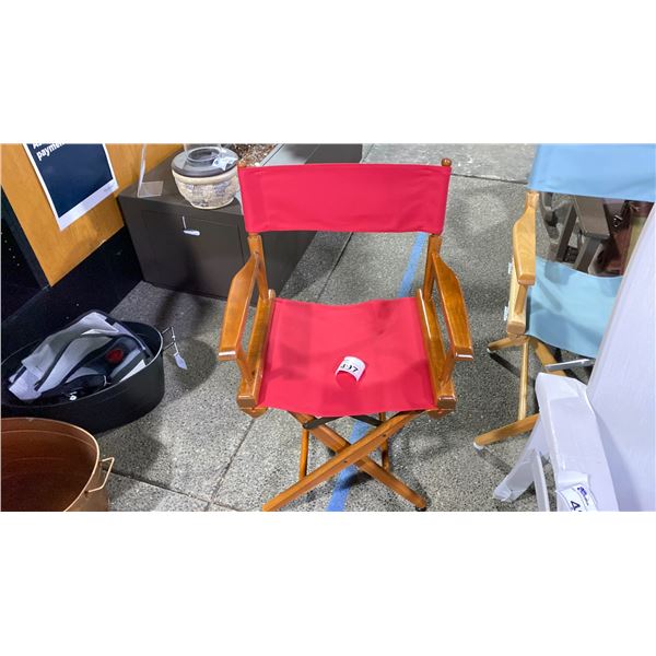 TELESCOPE WORLD-FAMOUS DIRECTOR CHAIR. RED FABRIC WOOD FRAMED
