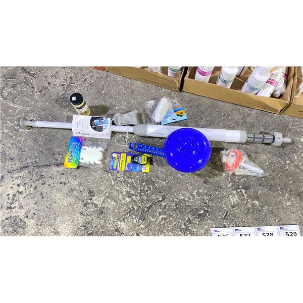 GROUP LOT FRESHWATER SPA VAC, FLOATING CHEMICAL DISPENSER, FLOATING THERMOMETER, HANGING