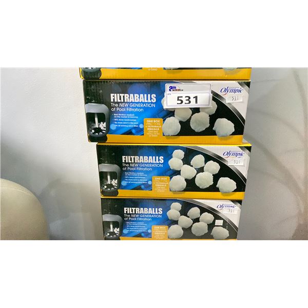 3 BOXES OF OLYMPIC FILTER BALLS. THESE REPLACE SAND IN POOL FILTERS. BEST FILTRATION MEDIUM ON THE