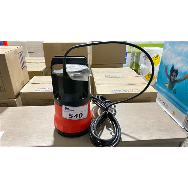 SUBMERSIBLE SUMP PUMP -HAS 3 COUPLINGS SO YOU COULD HAVE 1", 1 1/4" THREADED AND 1 1/4 BARB FITTING