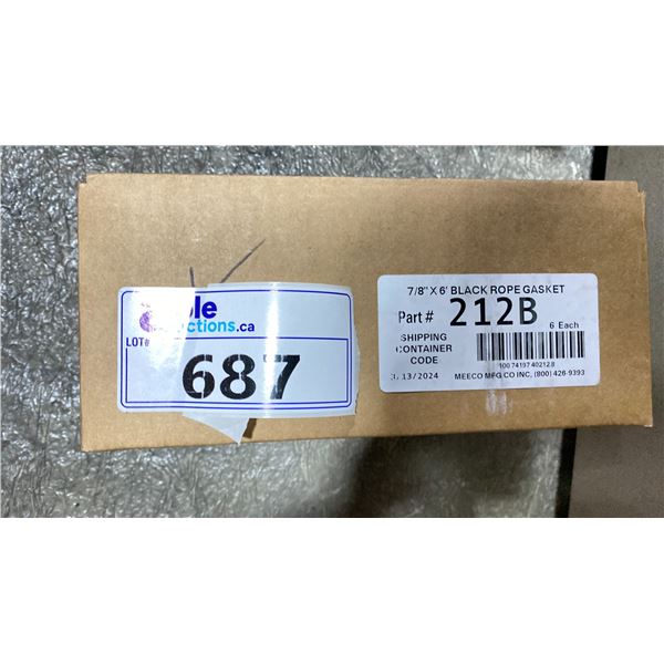 BOX OF 7/8"X6' BLACK ROPE GASKETS- 6 PER BOX PART #212B