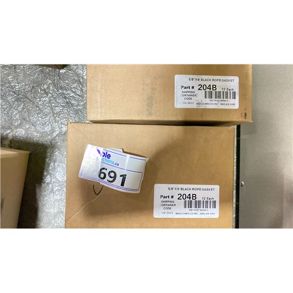 2 CASES OF 12 PER CASE 5/8"X6' BLACK ROPE GASKETS PART #204B
