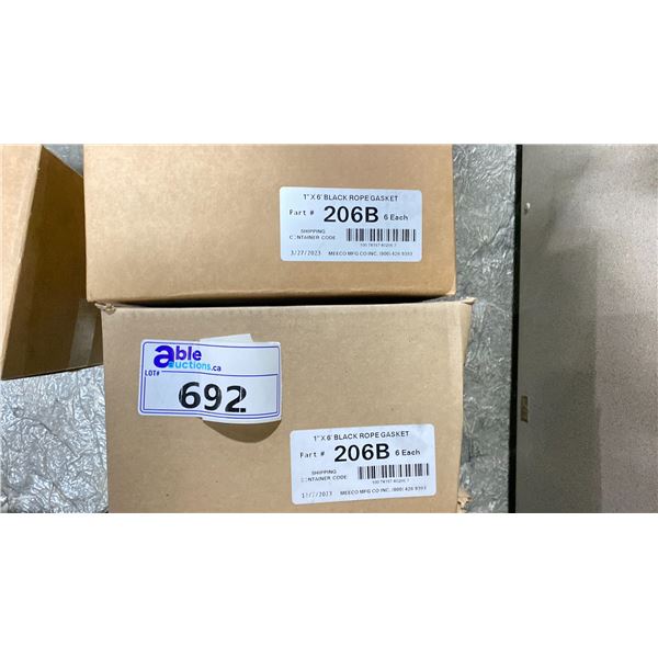 2 CASES OF 6 EACH 1"X6' BLACK ROPE GASKET PART #206B