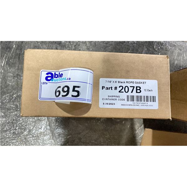 CASE OF 12 7/16"X6' BLACK ROPE GASKET PART #207B
