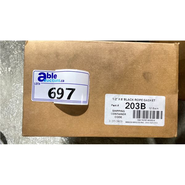 CASE OF 12 1/2"X6' BLACK ROPE GASKET PART #203B