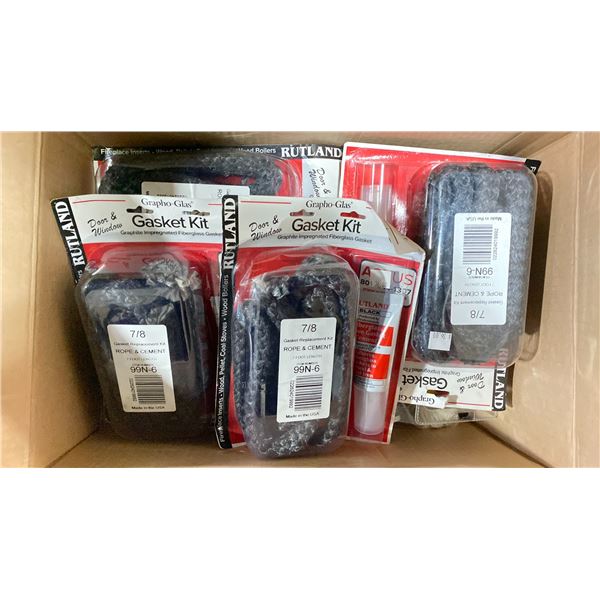 LARGE BOX OF REPLACEMENT GASKET KIT TAPES, ROPE WITH ADHESIVE, GASKET KITS ETC