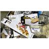 Image 3 : GROUP LOT CAST IRON SKILLET, FISH BASKET, DUAL PRONG SKEWERS, HOT DOG ROLLER, BBQ LIGHTERS, GOURMET