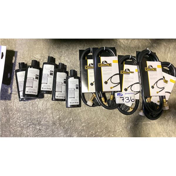 GROUP LOT 5X 4' PROPANE ADAPTOR HOSE AND 5 BOTTLES GRILL REVITALIZER CREAM