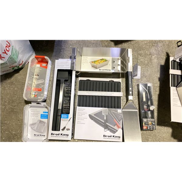 GROUP LOT WOK, CLEANING BRUSH, SILICONE SIDE SHELF MAT, LIGHTER, 3 PACKS FOIL PANS, LARGE SPATULA
