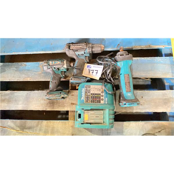 MAKITA CORDLESS TOOLS. 1/2" DRILL MODEL DDF482, IMPACT GUN, ROTOZIP TOOL AND CHARGER-NO BATTERIES