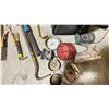 Image 3 : HUSKY TOOL BAG WITH ASST OF TOOLS. PRY BARS, HAMMERS, TIN SHEARS, STAPLER, HOLE SAW KIT