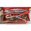 Image 2 : MASTERCRAFT RED METAL TOOLBOX WITH SCREW DRIVERS, DRILL BITS, ALLAN KEYS, WHEEL PULLER, ASST