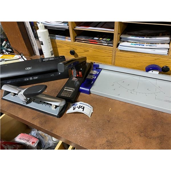 GROUP LOT OFFICE TYPE EQUIPMENT. X-ACTO, PUNCH, STAPLER, LAMINATOR