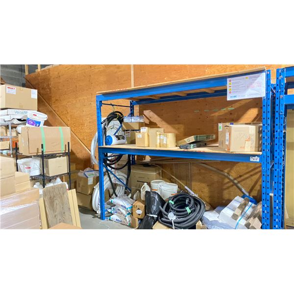 BLUE RACKING 12'4"X42"X8' WITH 2 UPRIGHTS, 4 BEAMS, PLYWOOD DECKING. PURCHASED NEW IN 2021