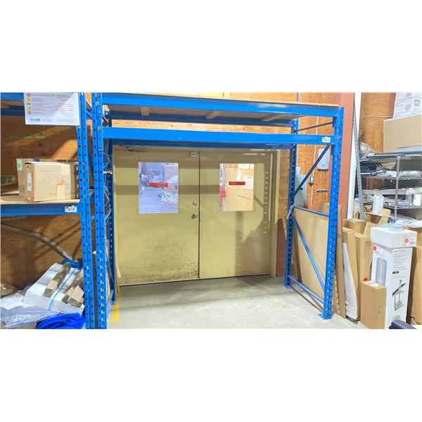BLUE RACKING 12'4"X42"X8' WITH 2 UPRIGHTS, 4 BEAMS, PLYWOOD DECKING. PURCHASED NEW IN 2021