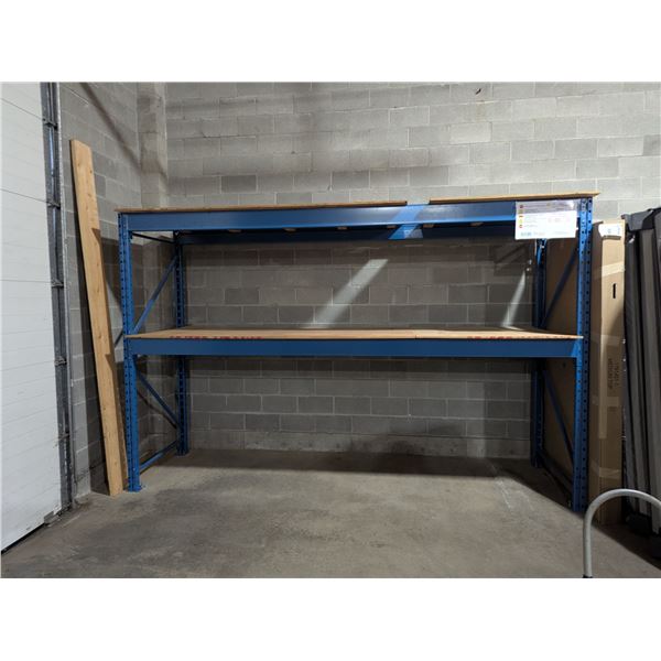 BLUE RACKING 12'4"X42"X8' WITH 2 UPRIGHTS, 4 BEAMS, PLYWOOD DECKING. PURCHASED NEW IN 2021