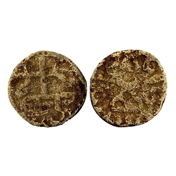 Ancient, Central India, Lead Unit, Obv. Tree in railing, Rev. Three arched hill, 4.66g