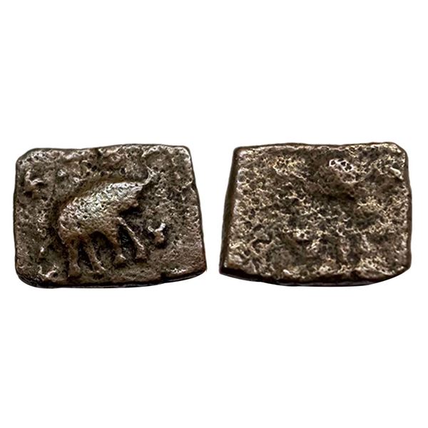 Ancient, Pre Satavahana, Copper Unit, Obv. Elephant, Rev. traces of tree in railing, 2.41g,